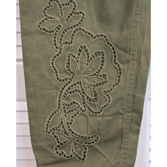 Future Collective Pants - Future Collective High-Waisted Eyelet Pants Drawstring Size 2 Distessed Olive